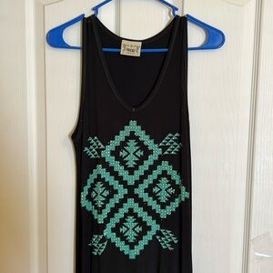 Vocal black  sleeveless maxi with ruffle bottom turquoise Swarovski design szM